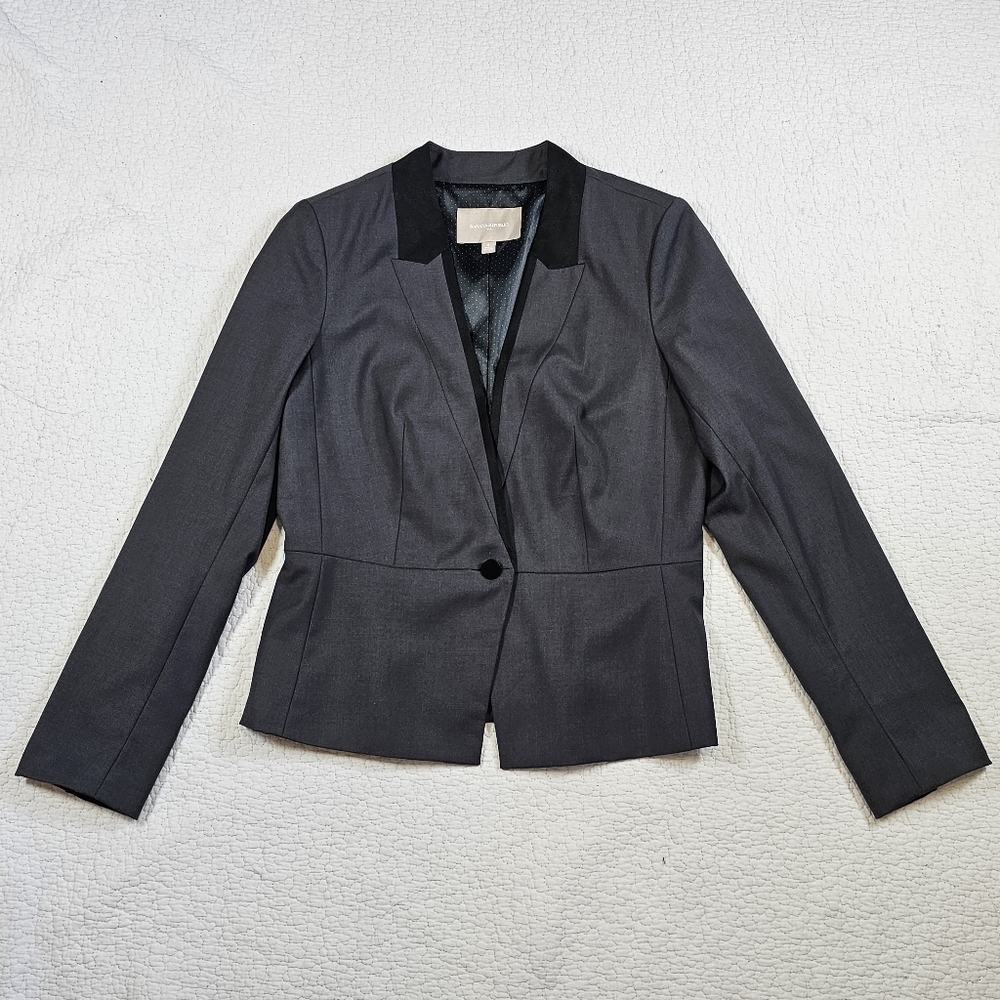 Banana Republic Gray Black Trim Single Button Blazer